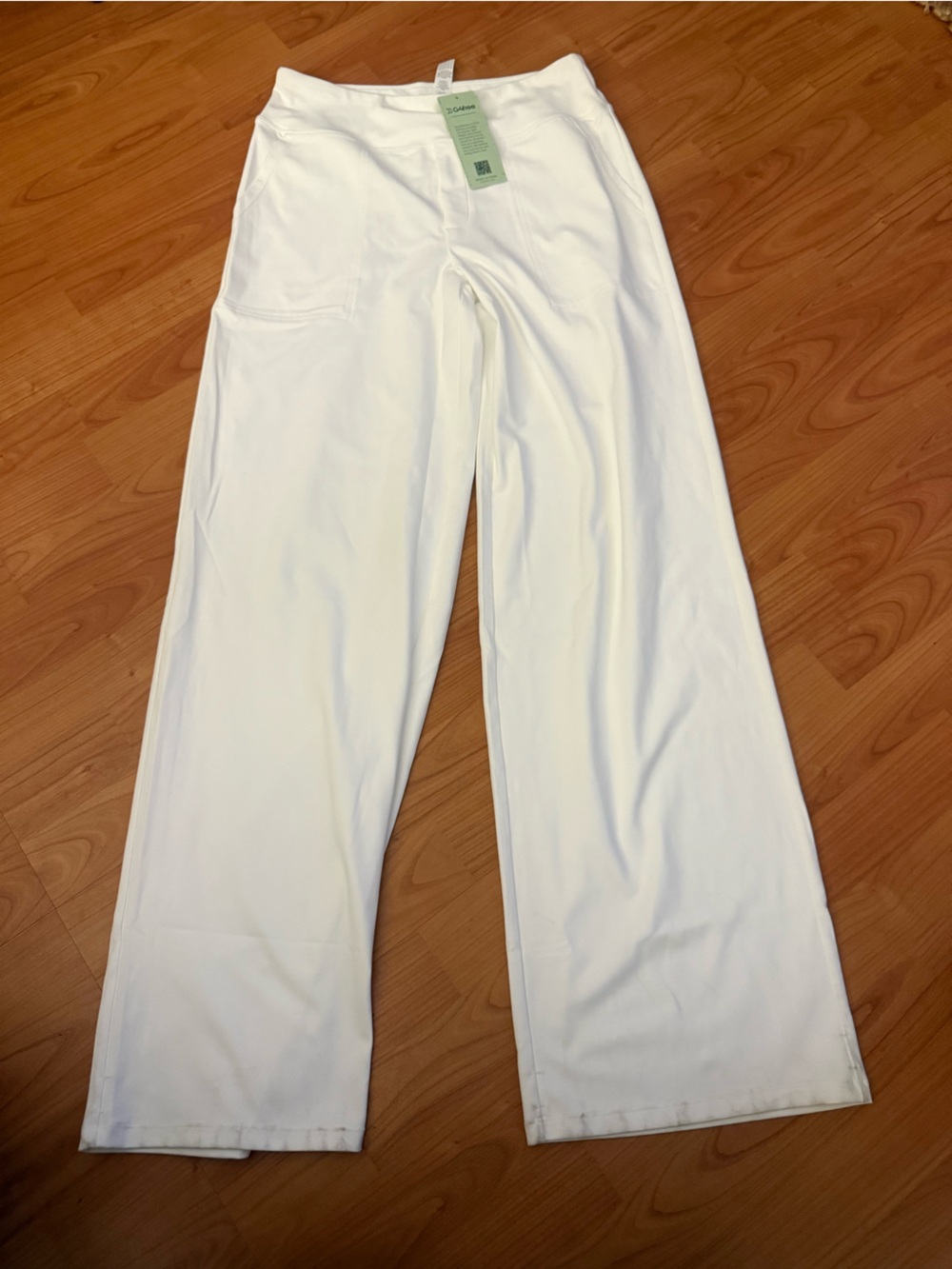 NWT G4Free Womens White Wide Leg High Waist Pull-On Yoga Pants Size L (12/14)**
